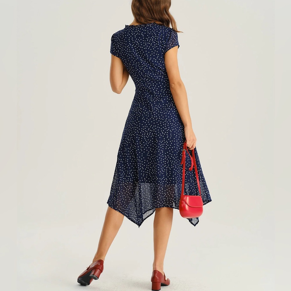 Rihoas Navy Polka Dot Cap Sleeve Midi Dress - Picture 5 of 6